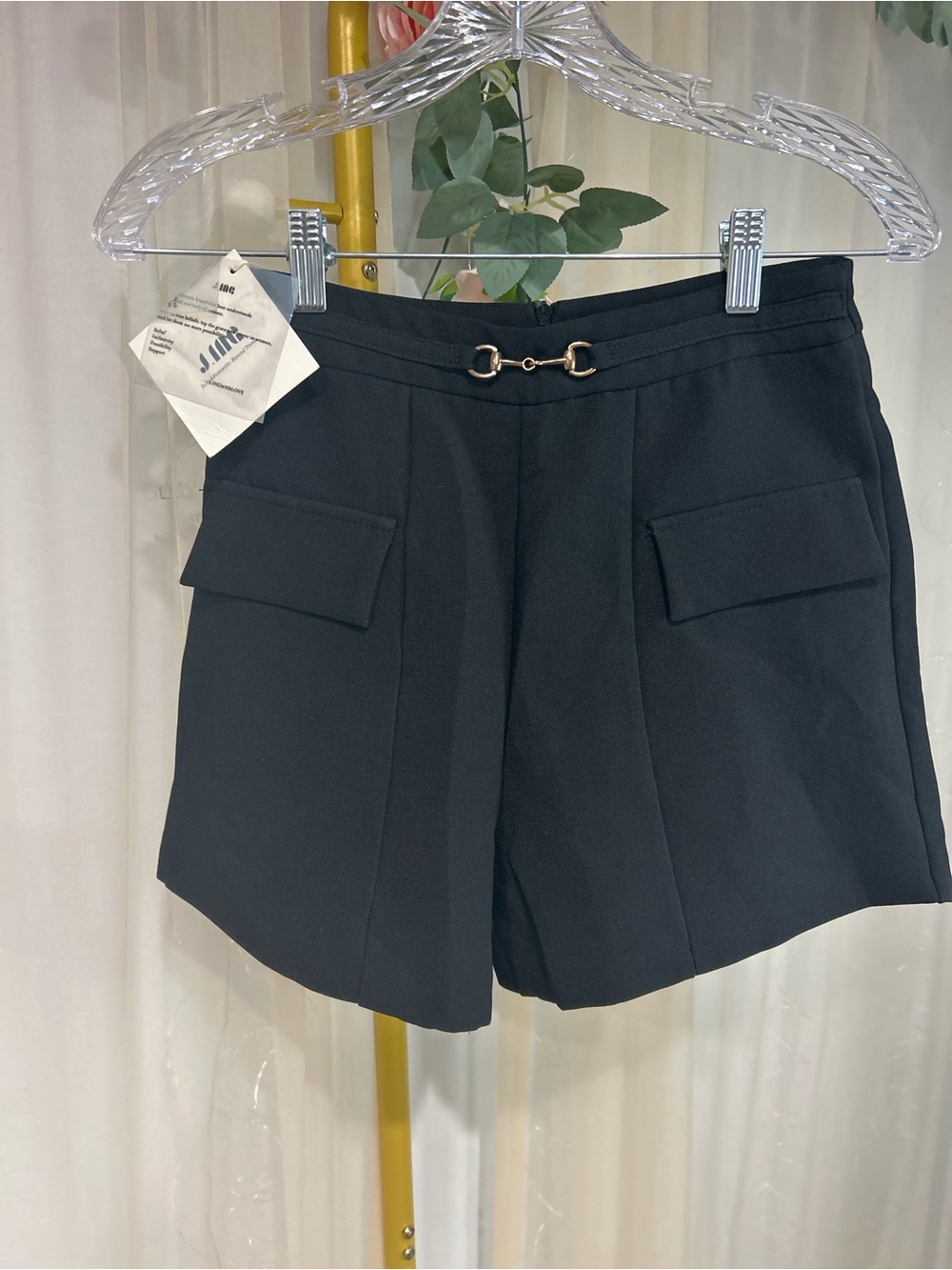 J.ING Black Pleated Tailored Shorts NWT XS Gold Horsebit Detail